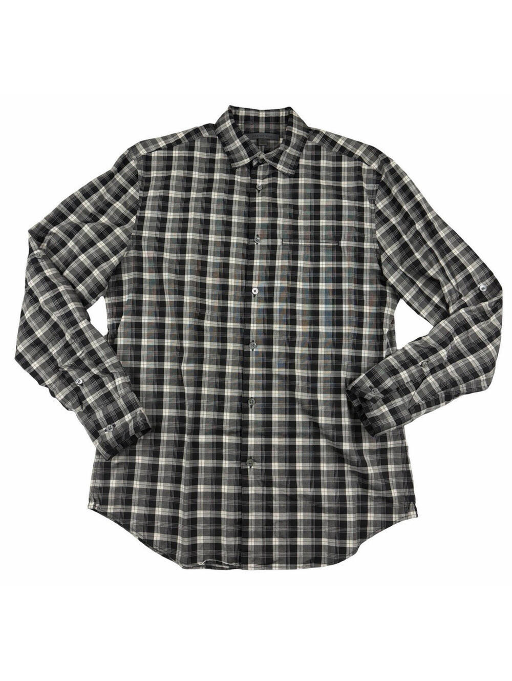 John Varvatos Long Sleeve Button Up Shirt Cotton Plaid White Black Grey Size S